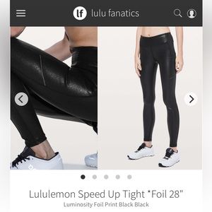 Lululemon Speed Up Tight *Foil 28” Luminosity Foil Print Black EUC